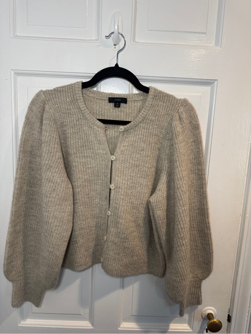 J. Crew Neutral Puff-Sleeve Button Cardigan